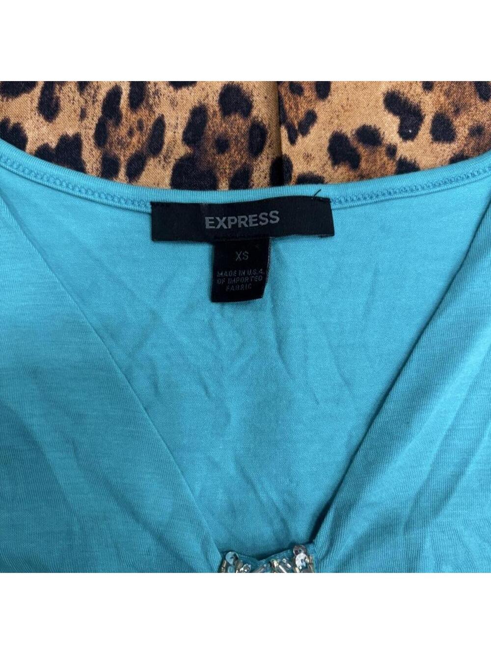 Y2K babydoll top with bling turquoise - Picture 2 of 4